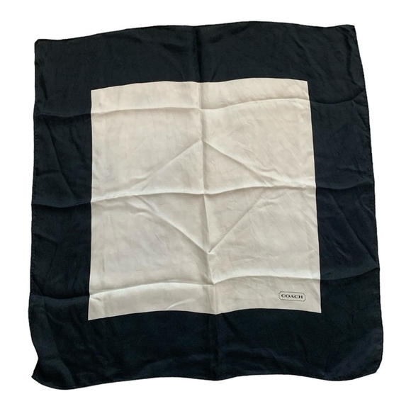 Neckerchief COACH Black White Square Print Silk Pocket Square Handkerchief - Picture 1 of 3